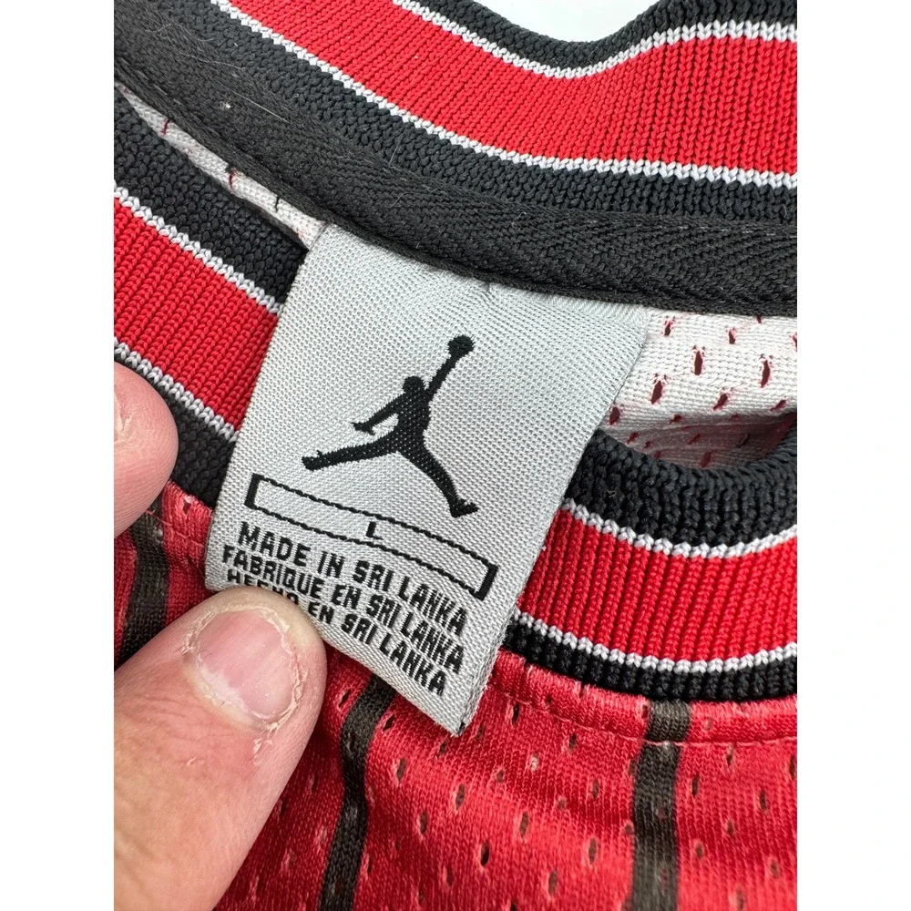 Jordan Y2K Basketball‎ Jersey Mens L Red Black Pinstripe 23 Jumpman Wings HOLE
